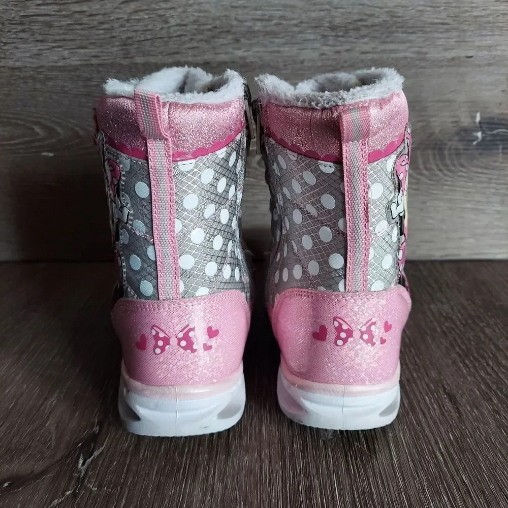 Disney Junior Minnie Mouse Toddler Girl Light Up Winter Snow Boots Size 12
